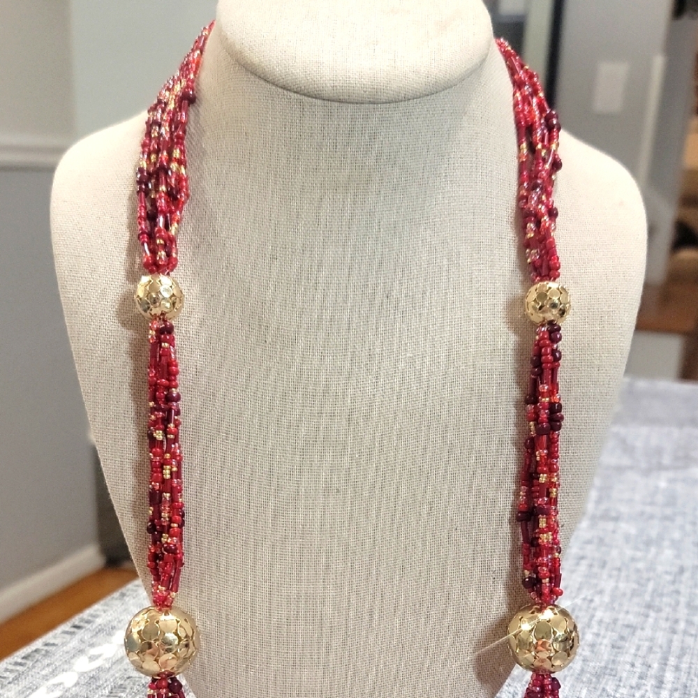 Lane Bryant Red and Gold Statement Necklace 34"